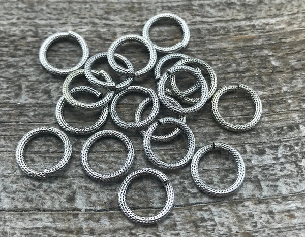 Load image into Gallery viewer, 11mm Large Silver Jump Rings, Textured Jump Ring, Brass Jump Rings, 10 rings, PW-3002
