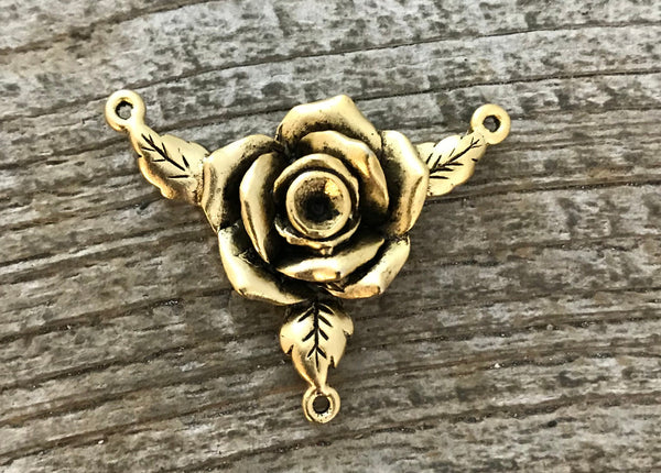 Load image into Gallery viewer, Rose Connector, Rosary Centerpiece, Gold Rose, Flower Pendant, Catholic Jewelry, Jewelry Supplies, Jewelry for Women, GL-6023
