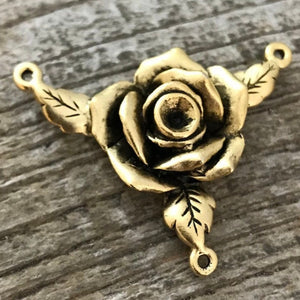 Rose Connector, Rosary Centerpiece, Gold Rose, Flower Pendant, Catholic Jewelry, Jewelry Supplies, Jewelry for Women, GL-6023