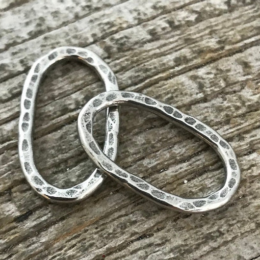 2 Hammered Ring Link, Ring Connector, Eternity Ring, Leather Connector, Oval Hoop Silver Ring, Connector Circle Jewelry Supply, PW-6140