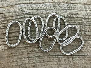 2 Hammered Ring Link, Ring Connector, Eternity Ring, Leather Connector, Oval Hoop Silver Ring, Connector Circle Jewelry Supply, PW-6140
