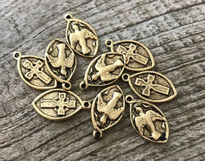 2 Cross Charm, Dove Charm, Holy Spirit Medal, Bird Charm, Religious Jewelry, Saint Esprit, Gold Cross, Jewelry Making, Carson's Cove GL-6037