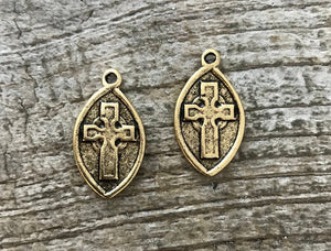 2 Cross Charm, Dove Charm, Holy Spirit Medal, Bird Charm, Religious Jewelry, Saint Esprit, Gold Cross, Jewelry Making, Carson's Cove GL-6037