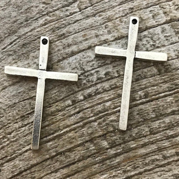 Load image into Gallery viewer, 2 Cross Pendant, Cross Charm, Stick Cross, Silver Cross, Simple Cross, Religious Cross, Carsonscove, Jewelry Supplies, SL-6014
