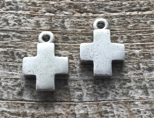 Load image into Gallery viewer, 2 Cross Charm, Silver Cross, Small Cross, Square Block Cross, Modern Cross, Cross Pendant, Jewelry Making Supplies, Religious, SL-6011
