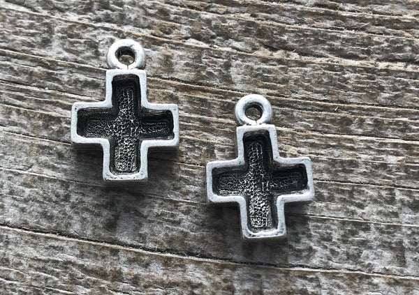 Load image into Gallery viewer, 2 Cross Charm, Silver Cross, Small Cross, Square Block Cross, Modern Cross, Cross Pendant, Jewelry Making Supplies, Religious, SL-6011
