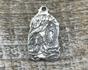Mary Medal, Virgin Mary, Our Lady of Lourdes, Catholic Necklace, Religious Charm, Silver French Charm, Christian Jewelry Supplies, PW-6034