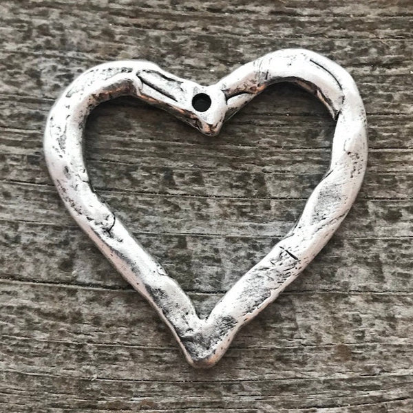 Load image into Gallery viewer, Heart Pendant, Silver Large Open Heart, Heart Love Charm, Ornament, Hammered, Jewelry Supplies, Carson&#39;s Cove, SL-6024
