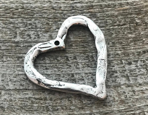 Heart Pendant, Silver Large Open Heart, Heart Love Charm, Ornament, Hammered, Jewelry Supplies, Carson's Cove, SL-6024