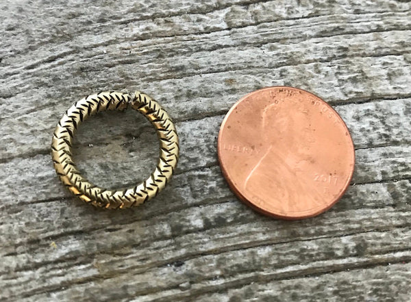 Load image into Gallery viewer, 16mm Extra Large Gold Jump Rings, Thick Textured Jump Ring, Antiqued Gold, Connectors Links, Brass Jump Ring, 4 Rings Jewelry Supply GL-3001
