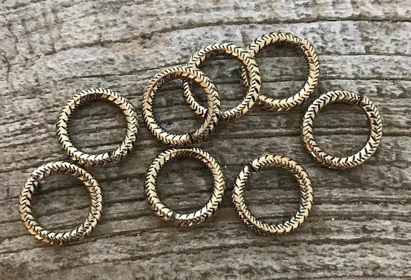 Load image into Gallery viewer, 16mm Extra Large Gold Jump Rings, Thick Textured Jump Ring, Antiqued Gold, Connectors Links, Brass Jump Ring, 4 Rings Jewelry Supply GL-3001
