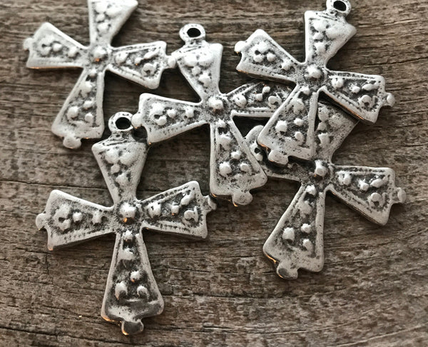 Load image into Gallery viewer, Cross Pendant, Silver Bumpy Dotted Cross, Artisan Cross, Religious Cross, Maltese Cross, Jewelry Supplies, Carson&#39;s Cove, PW-6052
