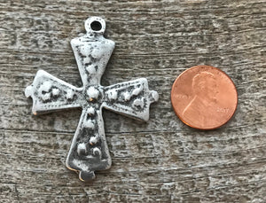 Cross Pendant, Silver Bumpy Dotted Cross, Artisan Cross, Religious Cross, Maltese Cross, Jewelry Supplies, Carson's Cove, PW-6052