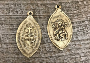 Immaculate Heart Mary Medal, Catholic Religious French Pendant, Blessed Mother, Antiqued Gold Charm, Lady of Sorrows, Religious, GL-6051