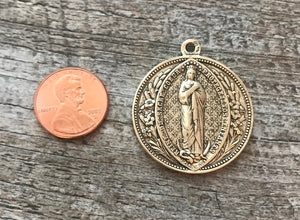 Mary Medal, Sacre Couer Pendant, Sacred Heart Pendant, Gold Pendant, Fleur de Lis, Rosary, Catholic Pendant, Christian Jewelry, GL-6042