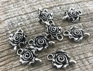 2 Rose Connector, Silver Connector, Metal Rose Flower, Victorian Rose, Jewelry Supplies, Carsons Cove, SL-6007