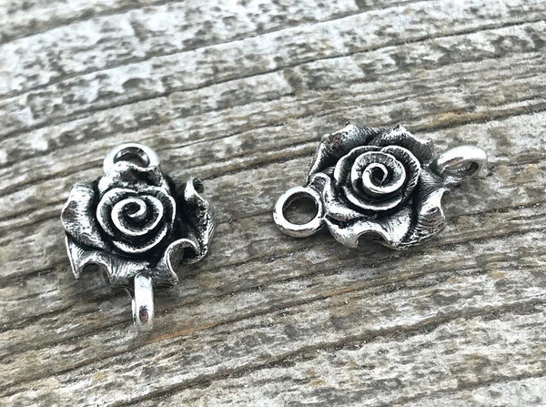 Load image into Gallery viewer, 2 Rose Connector, Silver Connector, Metal Rose Flower, Victorian Rose, Jewelry Supplies, Carsons Cove, SL-6007
