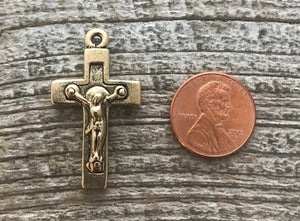 Cross Pendant, Gold Crucifix, Gold Rosary Parts, Catholic Jewelry Supply, Religious Jewelry, GL-6038