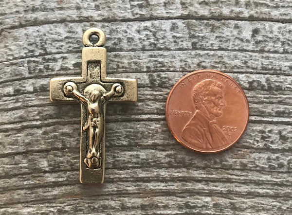 Load image into Gallery viewer, Cross Pendant, Gold Crucifix, Gold Rosary Parts, Catholic Jewelry Supply, Religious Jewelry, GL-6038
