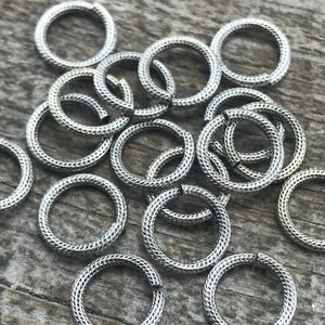 11mm Large Silver Jump Rings, Textured Jump Ring, Brass Jump Rings, 10 rings, PW-3002