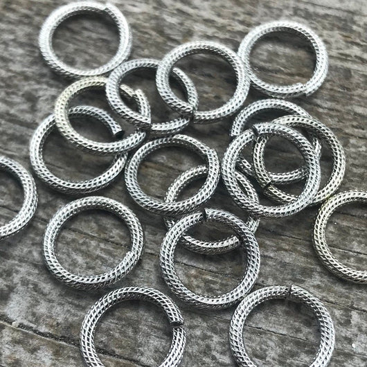 11mm Large Silver Jump Rings, Textured Jump Ring, Brass Jump Rings, 10 rings, PW-3002