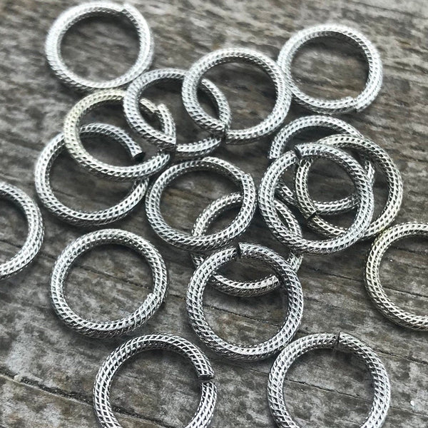 Load image into Gallery viewer, 11mm Large Silver Jump Rings, Textured Jump Ring, Brass Jump Rings, 10 rings, PW-3002
