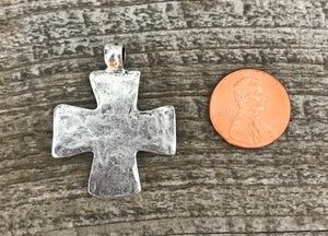 Cross Pendant, Silver Cross, Hammered Cross, Leather Cross, Religious Cross, Cross Charm, Jewelry Supplies, SL-6138