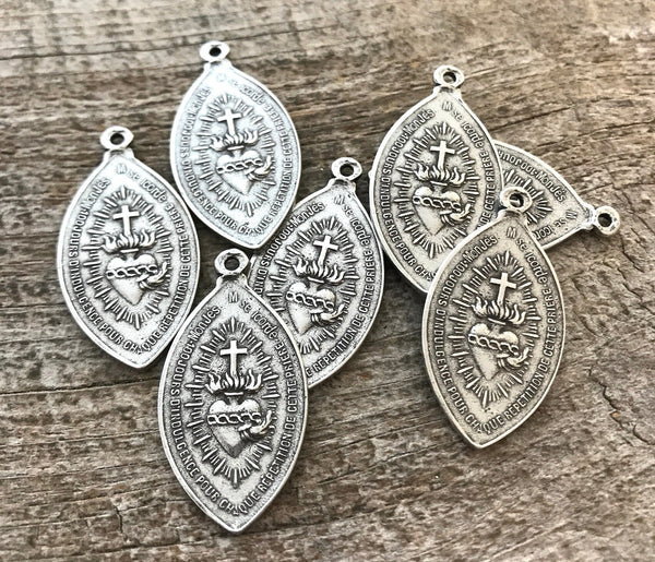 Load image into Gallery viewer, Sacred Heart Mary Medal, Catholic Religious French Pendant, Blessed Mother, Silver Charm, Lady of Sorrows, Religious Jewelry, PW-6051
