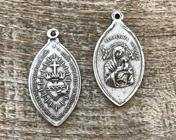 Load image into Gallery viewer, Sacred Heart Mary Medal, Catholic Religious French Pendant, Blessed Mother, Silver Charm, Lady of Sorrows, Religious Jewelry, PW-6051
