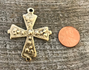 Cross Pendant, Antiqued Gold Bumpy Cross, Dotted Artisan Cross, Religious Cross, Maltese Cross, Jewelry Supplies, Carson's Cove, GL-6052