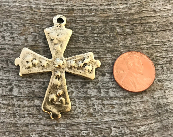 Load image into Gallery viewer, Cross Pendant, Antiqued Gold Bumpy Cross, Dotted Artisan Cross, Religious Cross, Maltese Cross, Jewelry Supplies, Carson&#39;s Cove, GL-6052
