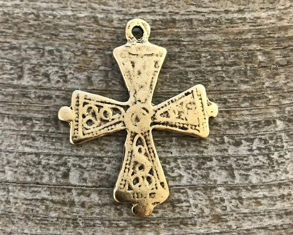 Load image into Gallery viewer, Cross Pendant, Antiqued Gold Bumpy Cross, Dotted Artisan Cross, Religious Cross, Maltese Cross, Jewelry Supplies, Carson&#39;s Cove, GL-6052
