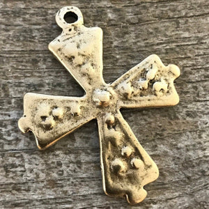 Cross Pendant, Antiqued Gold Bumpy Cross, Dotted Artisan Cross, Religious Cross, Maltese Cross, Jewelry Supplies, Carson's Cove, GL-6052