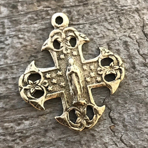 Mary Cross, Cross Pendant, Antique Gold Cross, Gold Rosary Parts, Notre Dame Medal, Catholic Jewelry Supply, Religious Jewelry, GL-6050