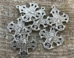 Mary Cross, Antiqued Silver Cross Charm, Silver Rosary Parts, Notre Dame Medal, Catholic Jewelry Supply, Religious Jewelry, PW-6050