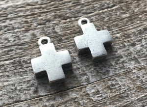 2 Cross Charm, Silver Cross, Small Cross, Square Block Cross, Modern Cross, Cross Pendant, Jewelry Making Supplies, Religious, SL-6011
