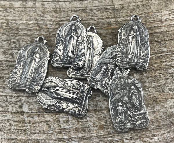 Load image into Gallery viewer, Mary Medal, Virgin Mary, Our Lady of Lourdes, Catholic Necklace, Religious Charm, Silver French Charm, Christian Jewelry Supplies, PW-6034

