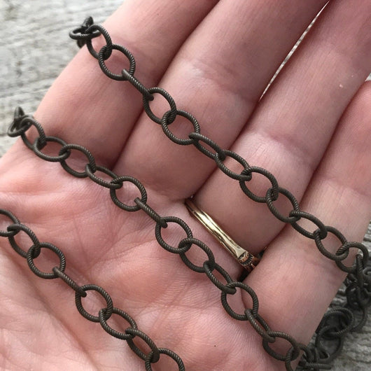 Textured Circle Cable Chain, Etched Antiqued Rustic Brown, Bulk Chain By Foot, Necklace Bracelet, BR-2009