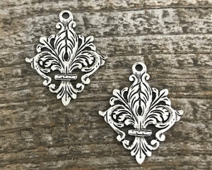 2 Fleur de lis Charms, French Charm, Silver Charm, French Charm, Paris, Necklace, Earrings, Victorian Finding, Jewelry Supplies, SL-6029