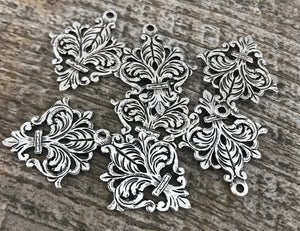 2 Fleur de lis Charms, French Charm, Silver Charm, French Charm, Paris, Necklace, Earrings, Victorian Finding, Jewelry Supplies, SL-6029