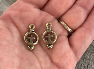 2 Heart Cross Charm, Antiqued Gold, Heart Cross, Ex Voto, Milagro, Talisman, GL-6013