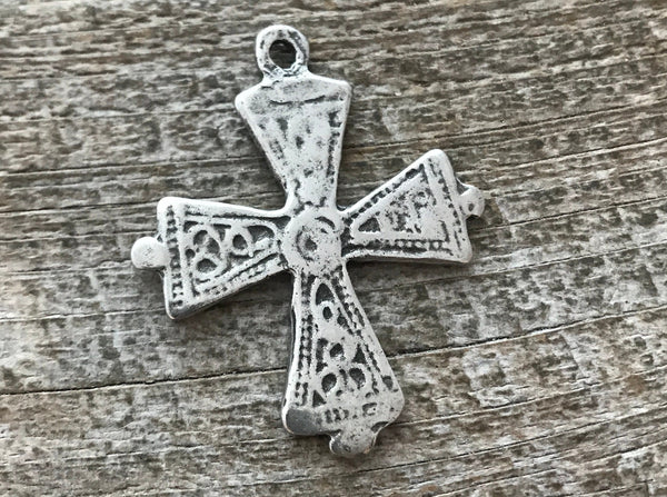Load image into Gallery viewer, Cross Pendant, Silver Bumpy Dotted Cross, Artisan Cross, Religious Cross, Maltese Cross, Jewelry Supplies, Carson&#39;s Cove, PW-6052
