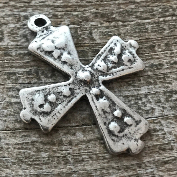 Load image into Gallery viewer, Cross Pendant, Silver Bumpy Dotted Cross, Artisan Cross, Religious Cross, Maltese Cross, Jewelry Supplies, Carson&#39;s Cove, PW-6052
