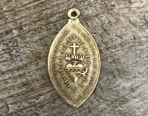 Sacred Heart Mary Medal, Catholic Religious French Pendant, Blessed Mother, Antiqued Gold Charm, Lady of Sorrows, Religious, GL-6051
