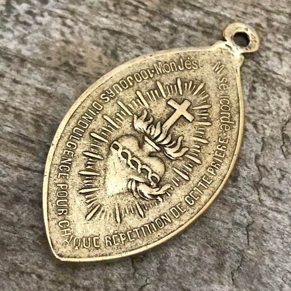 Load image into Gallery viewer, Immaculate Heart Mary Medal, Catholic Religious French Pendant, Blessed Mother, Antiqued Gold Charm, Lady of Sorrows, Religious, GL-6051
