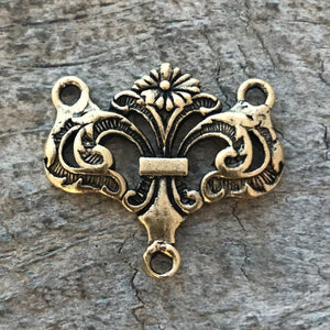 Rosary Centerpiece Connector, Gold Flower Connector, Antiqued Gold Center, Rosary Making Supply, Y Necklace, Jewelry Supplies, GL-6048