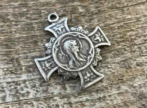 Mary Cross, Cross Pendant, Blessed Mother Silver Cross, Rosary Parts, Floral Cross, Catholic Jewelry Supply, Religious Jewelry, PW-6137