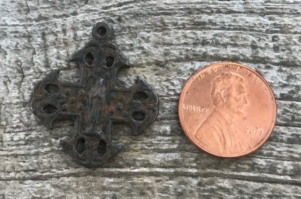 Load image into Gallery viewer, Mary Cross, Cross Pendant, Rustic Brown Cross, Rosary Parts, Notre Dame Medal, Catholic Jewelry Supply, Religious Jewelry, BR-1066
