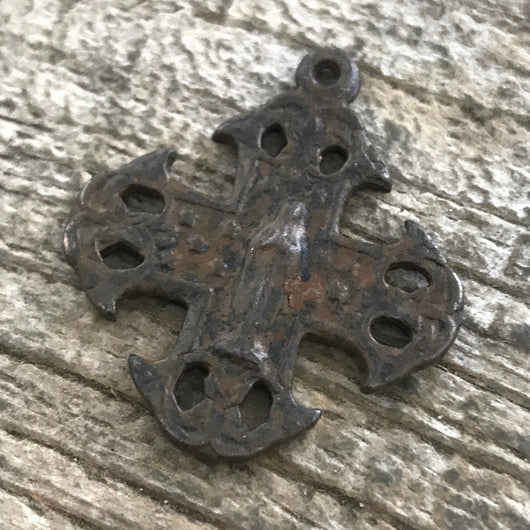 Mary Cross, Cross Pendant, Rustic Brown Cross, Rosary Parts, Notre Dame Medal, Catholic Jewelry Supply, Religious Jewelry, BR-1066