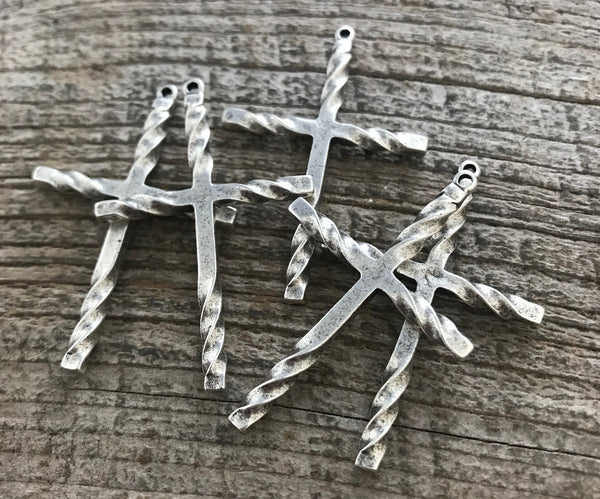 Load image into Gallery viewer, Cross Pendant, Rosary, Stick Cross, Silver Cross, Crucifix, Twisted Cross, Religious Cross, Cross Charm, Men&#39;s Jewelry, Simple, SL-6001
